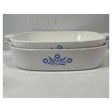 2 CORNING WARE CASSEROLE DISHES IN A CORN