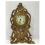 ANTIQUE WEST CLOX BRASS ORNATE MANTLE CLOCK -