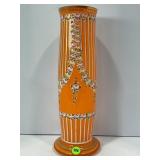 BOHEMIAN ART GLASS HAND PAINTED VASE - 13"
