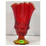 FENTON AMBERINA HANDKERCHIEF RUFFLE VASE - 6 5/8'