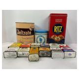 LARGE LOT OF KITCHEN METAL SPICE TINS & RITZ TIN