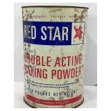 RED STAR SOUBLE ACTING BAKING POWDER METAL TIN -