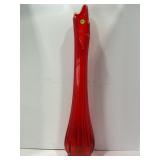 L.E. SMITH AMBERINA RED RIBBED STRETCH/SWUNG VASE-
