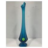 VIKING GLASS BLUE SWUNG STRETCH VASE - 14' TALL