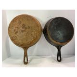LOT OF 2 UNMARKED CAST IRON SKILLETS - 9' & 10' -