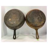 LOT OF 2 UNMARKED CAST IRON SKILLETS - 10' - ONE