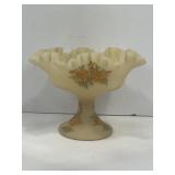 FENTON HAND PAINTED ARTIST SIGNED CUSTARD RUFFLED