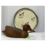 HAND CARVED WOOD DUCK & DUCK SERVING PLATE -