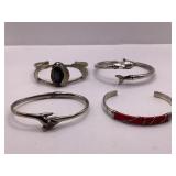 LOT OF 4 UNMARKED STERLING SILVER? BRACELETS - NON