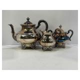 SILVERPLATE TEAPOT, CREAMER AND SUGAR SET