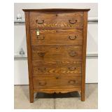 5 DRAWER OAK WOODEN DRESSER - 32" X 18" X 48"