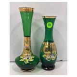 LOT OF 2 HAND PAINTED ENAMEL FLOWERS WITH GOLD