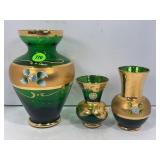 LOT OF 3 VINTAGE BOHEMIAN GLASS VASES - ENAMEL