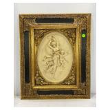 ORNATE FRAMED FRENCH OVAL CRAVED MARBLE.