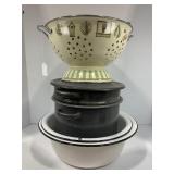 ENAMELWARE STRAINERS & 10' AND 11' BOWLS