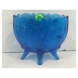 FENTON CABBAGE ROWS 4 FOOTED COLONIAL BLUE VASE -
