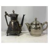 LARGE LOT OF SILVER PLATE & STERLING TEA POTS,