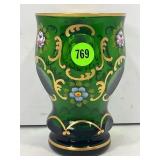VINTAGE GREEN BOHEMIAN GOBLET, GOLD GILTED GOBLET,