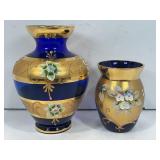 LOT OF 2 COBALT BLUE 24K GOLD BOHEMAIN