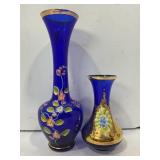 LOT OF 2 COBALT BLUE 24K GOLD BOHEMIAN