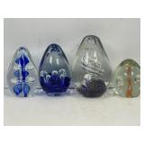 LOT OF 4 HAND BLOWN GLASS EGG SHAPED PAPER