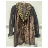 GREEN BLATTS FURS WOMENS MINK COAT WITH LEOPARD