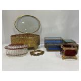 LOT OF GLASS ETCHED TRINKET OR JEWELRY BOXES
