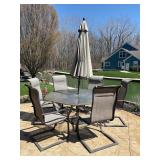 GLASS TOP PATIO TABLE WITH 6 CHAIRS AND