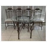 GLASS TOP WROUGHT IRON PATIO TABLE WITH CHAIRS