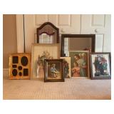LOT OF 9 FRAMED MIRRORS AND PRINTS