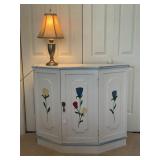 HAND PAINTED SIDE CABINET WITH LAMP & PHONE STAND