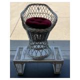 MINIATURE WHITE WICKER CHAIR AND TABLE