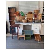 LARGE LOT OF WICKER AND WOODEN BASKETS AND MORE
