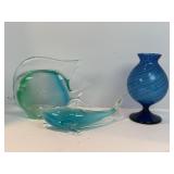 LOT OF 3 HAND BLOWN GLASS ITEMS; MURANO STYLE