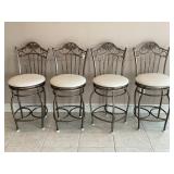 LOT OF FOUR WROUGHT IRON SWIVEL BAR STOOLS - 25"