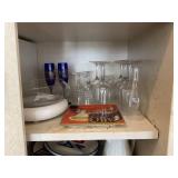 CONTENTS OF CABINET; WINE GLASSES, COFFEE POT,