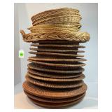 LARGE LOT OF WOVEN RATTAN CHARGER PLATES AND