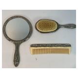 VINTAGE VICTORIAN STYLE VANITY MIRROR, HAIR BRUSH