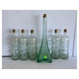 EIFFEL TOWER GLASS DECANTER WITH 5 GLASS BOTTLES