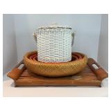 BAMBOO SERVING TRAY WITH 3 PC BAMBOO BASKET SET