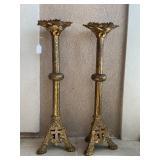PAIR OF ANTIQUE ORNATE BRASS ALTER CANDLESTICK