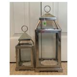 STAINLESS STEEL SET OF TWO CANDLE LANTERNS - 18" &