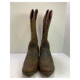 JUSTIN BROWN LEATHER COWBOY BOOTS - SIZE 8 1/2