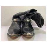 BLACK LEATHER COWBOY BOOTS - SIZE 8 1/2