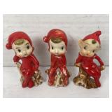LOT OF 3 VINTAGE CERAMIC CHRISTMAS PIXIE FIGURINES
