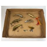 LOT OF VINTAGE FISHING LURES. BRASS, AND METEL
