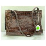 MONSAC BROWN CROC EMBOSSED LEATHER TOTE SHOULDER
