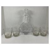 HEAVY CRYSTAL DECANTER AND BOAR HEAD WHISKEY