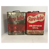 LOT OF 2 PARA-LUBE 2 GALLON METAL MOTOR OIL CANS