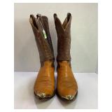 TONY LAMA TWO TONE BROWN LEATHER COWBOY BOOTS
